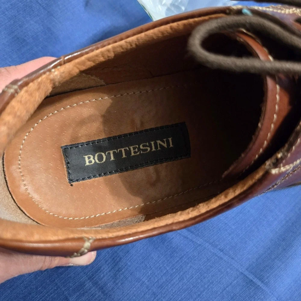 Bottesini Dress Shoes Mens 10 Brown Good Leather Square Toe Lace Up 00584854